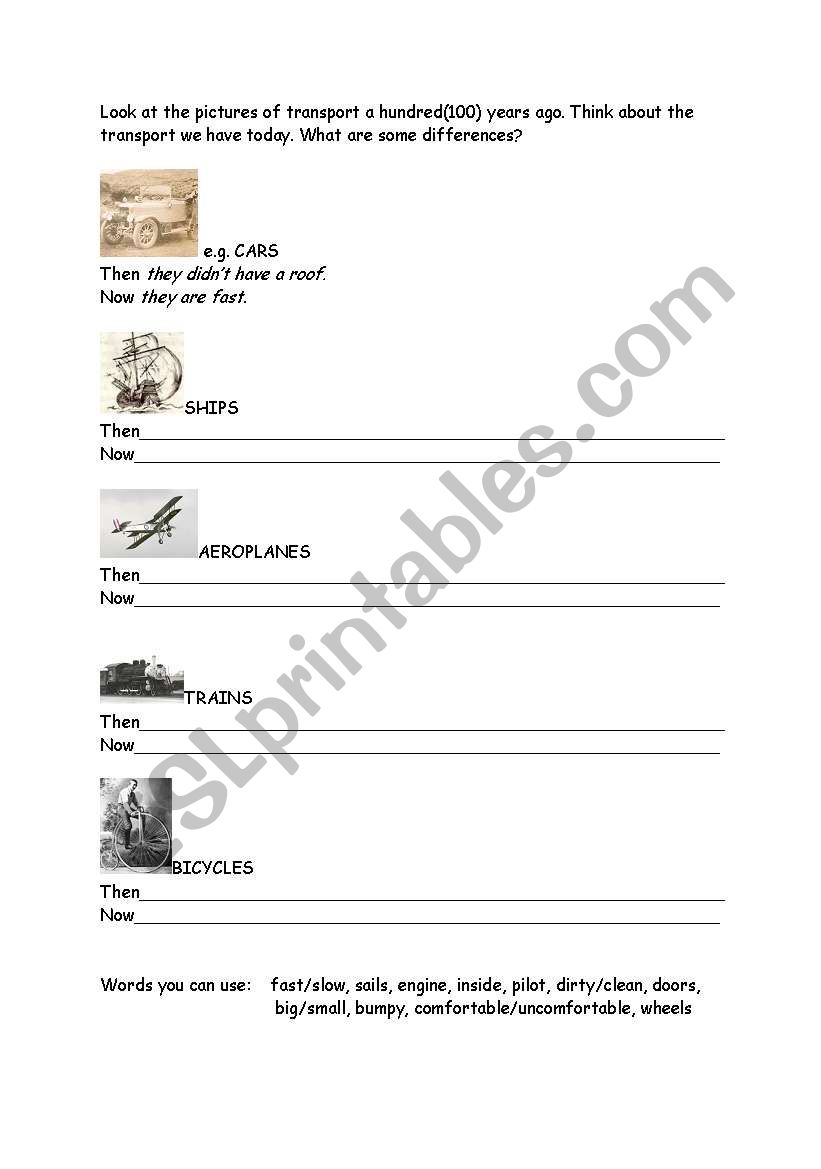 TRANSPORT 100 YEARS AGO worksheet