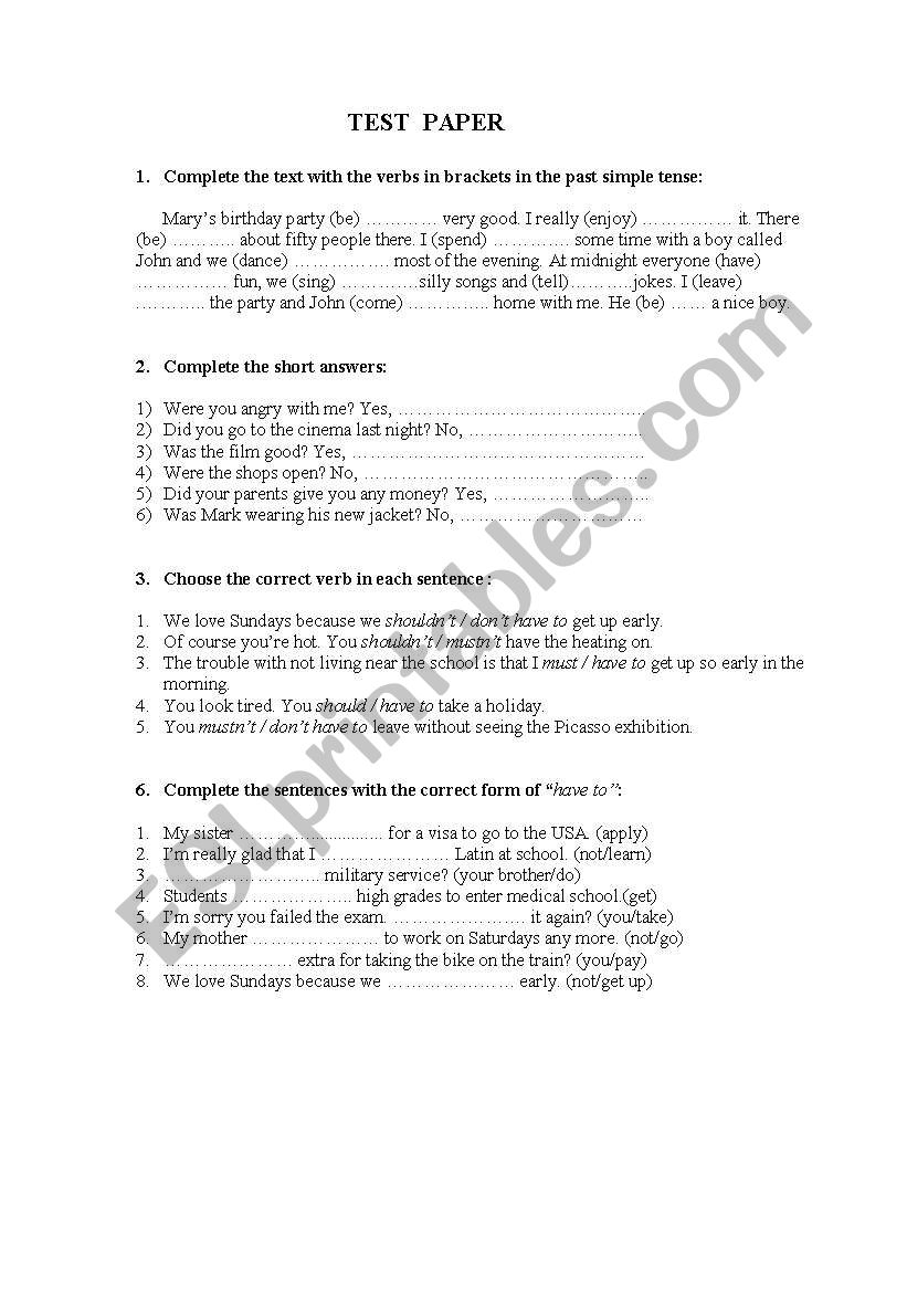 test worksheet