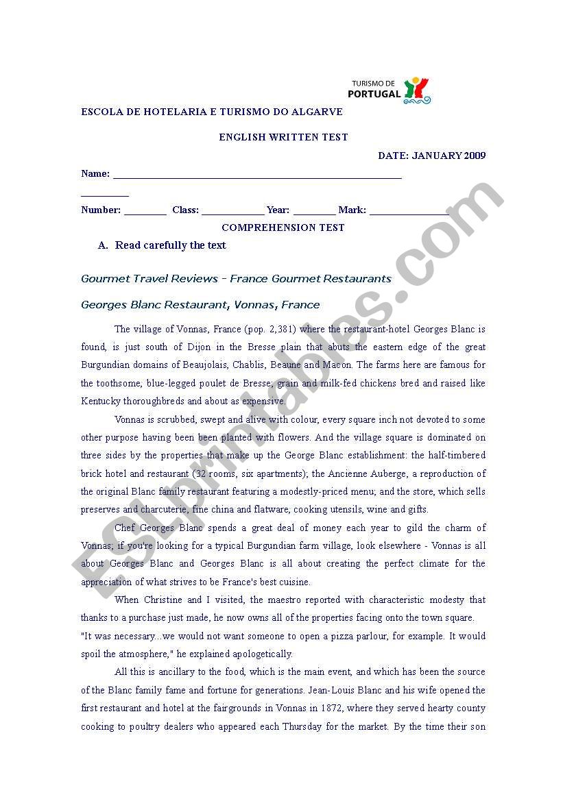  cook test worksheet
