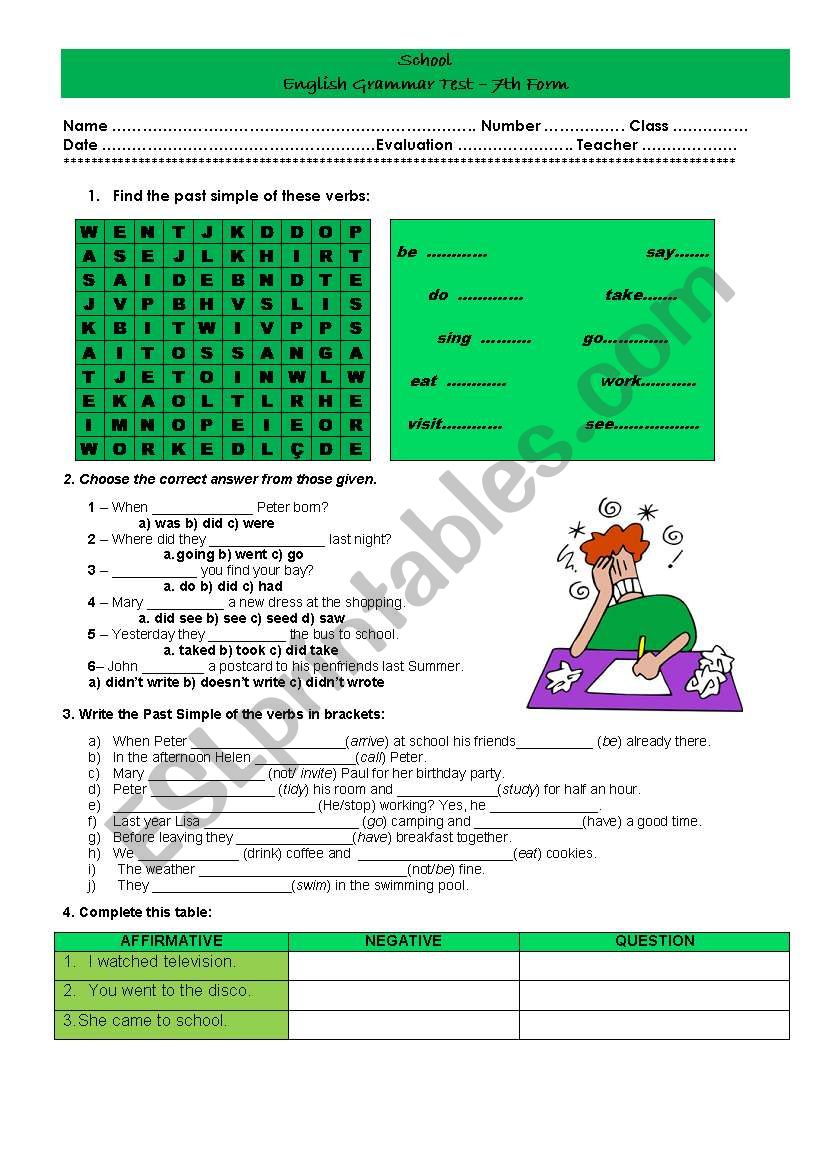 grammar test - simple past - version 2