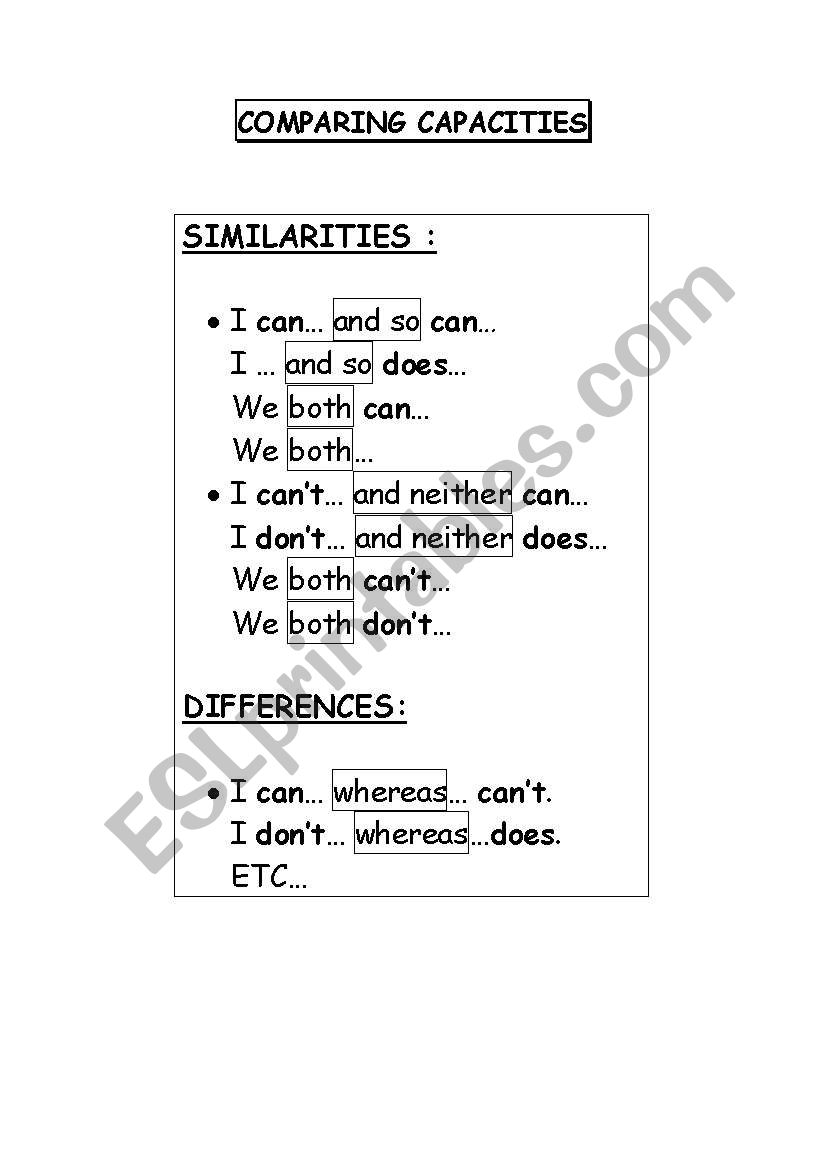 Comparing capacities worksheet