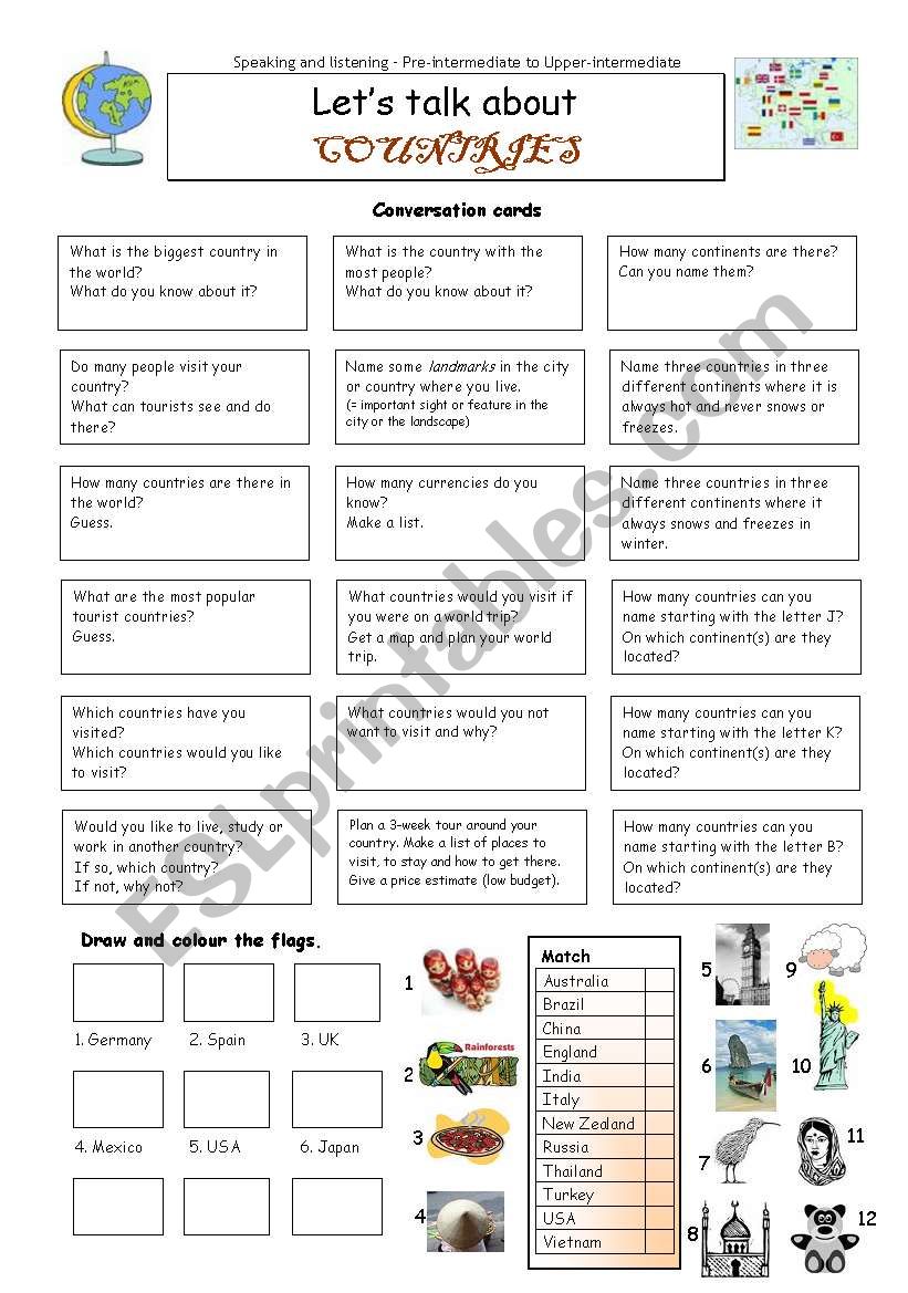 Let´s talk about COUNTRIES worksheet