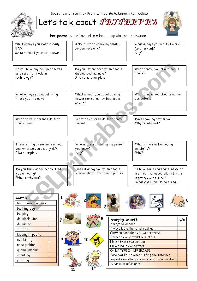 Lets talk about PET PEEVES worksheet