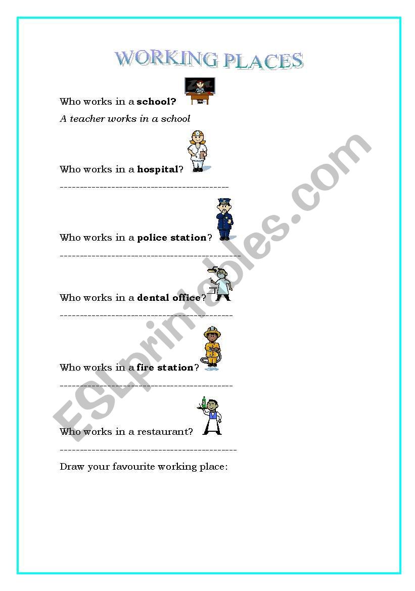 Working places worksheet