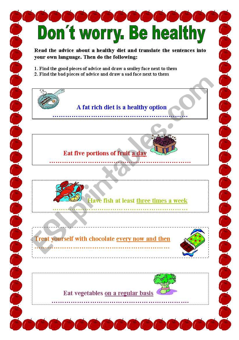 Healthy life worksheet