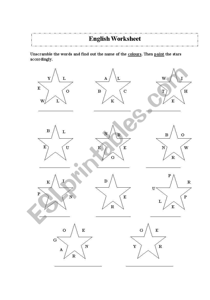 Colours worksheet