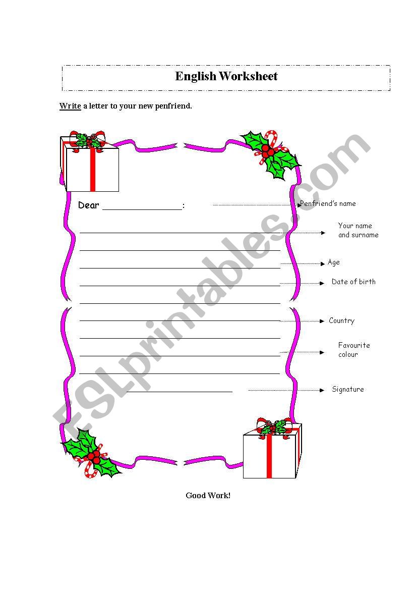 Writing letters worksheet