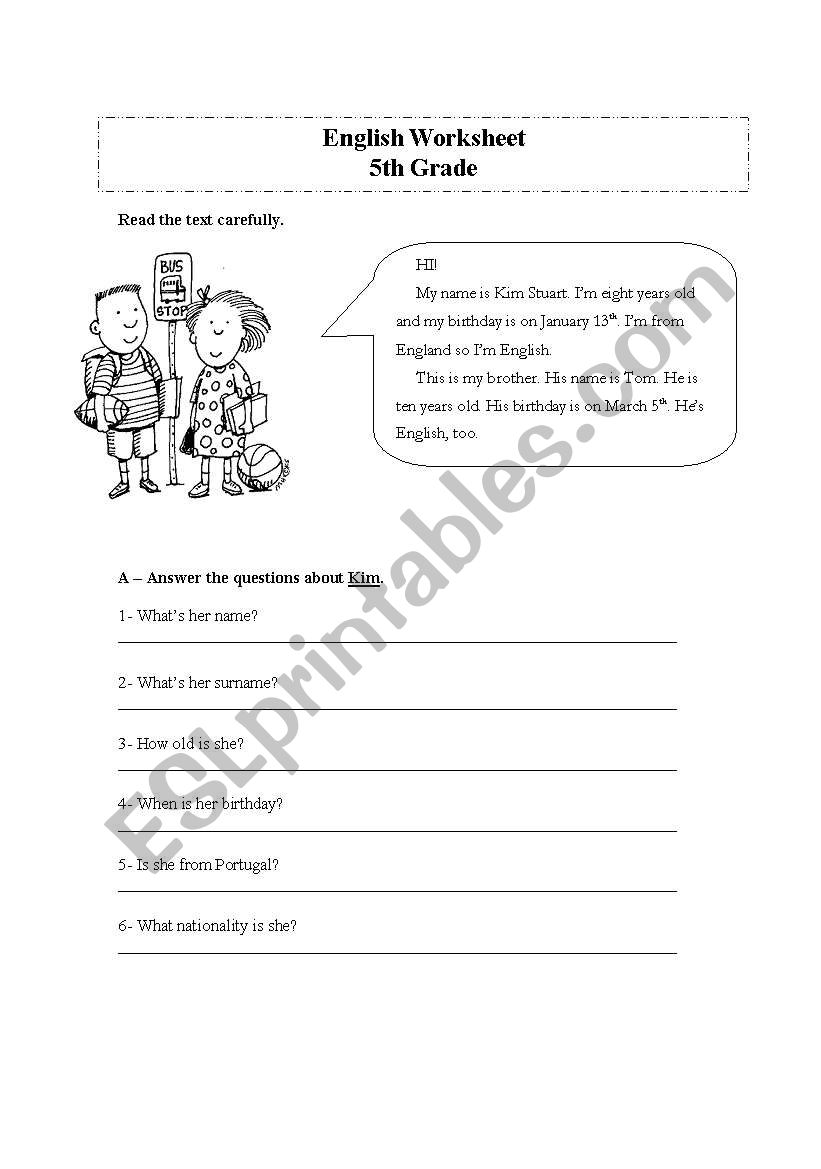 Personal Identification worksheet