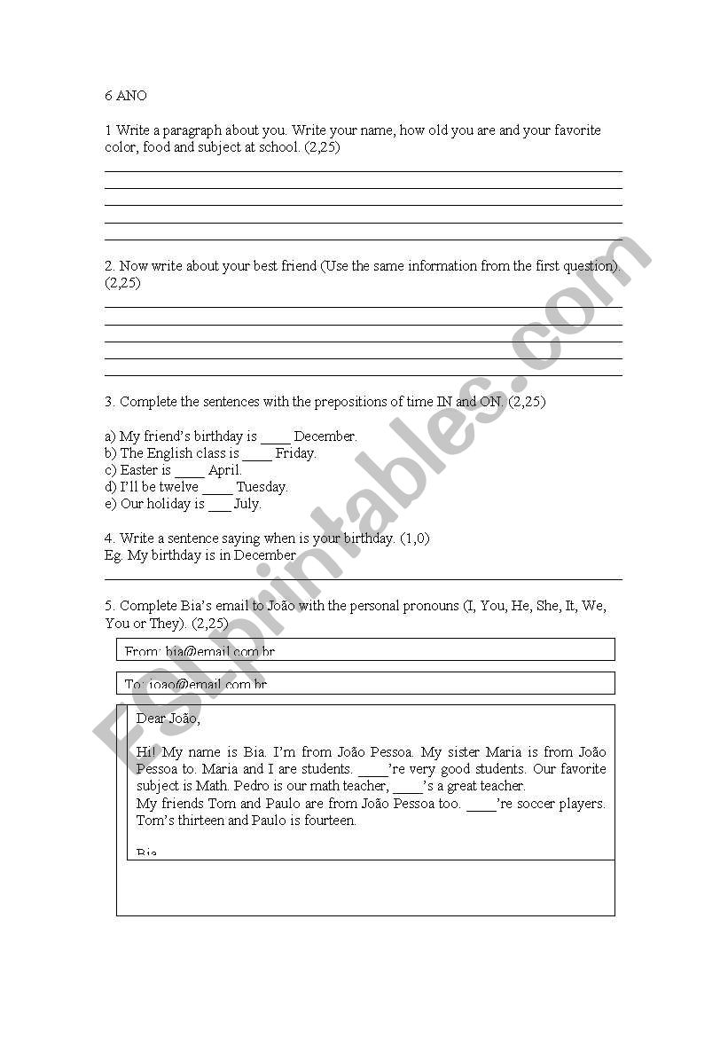 pronouns and prepositions worksheet