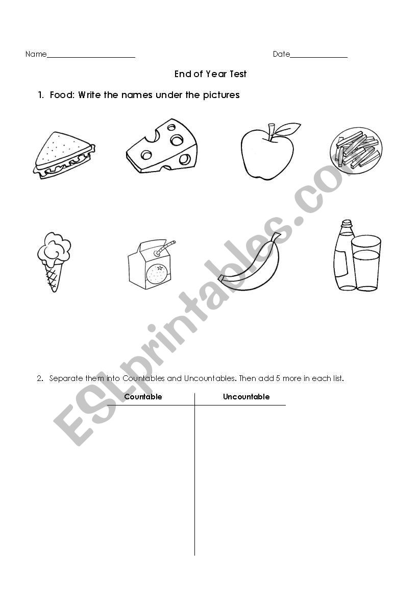 Food - Count/Uncount worksheet