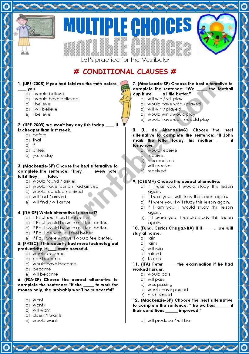 CONDITIONAL CLAUSES-MULTIPLE CHOICE