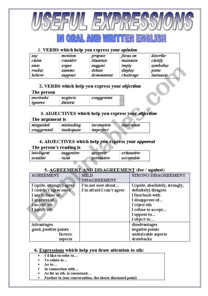 Useful Expressions worksheet