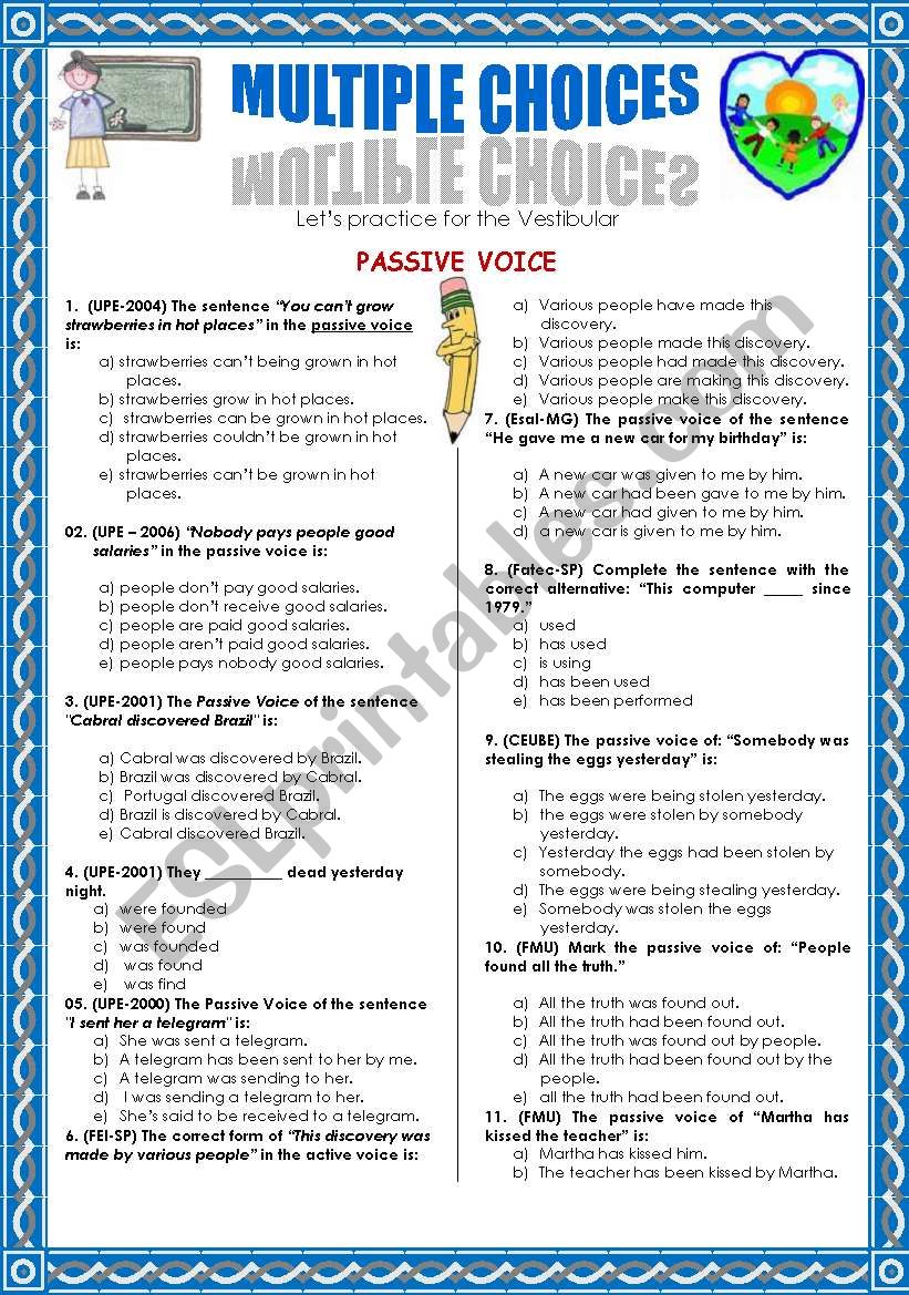 PASSIVE VOICE-MULTIPLE CHOICE worksheet
