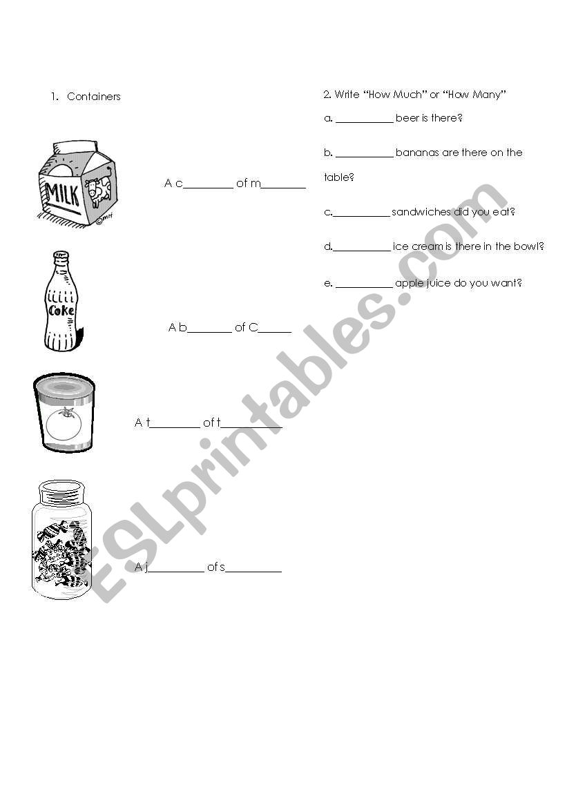 Food Containers worksheet