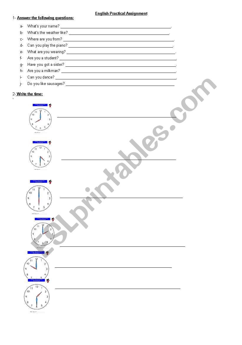 revision test worksheet