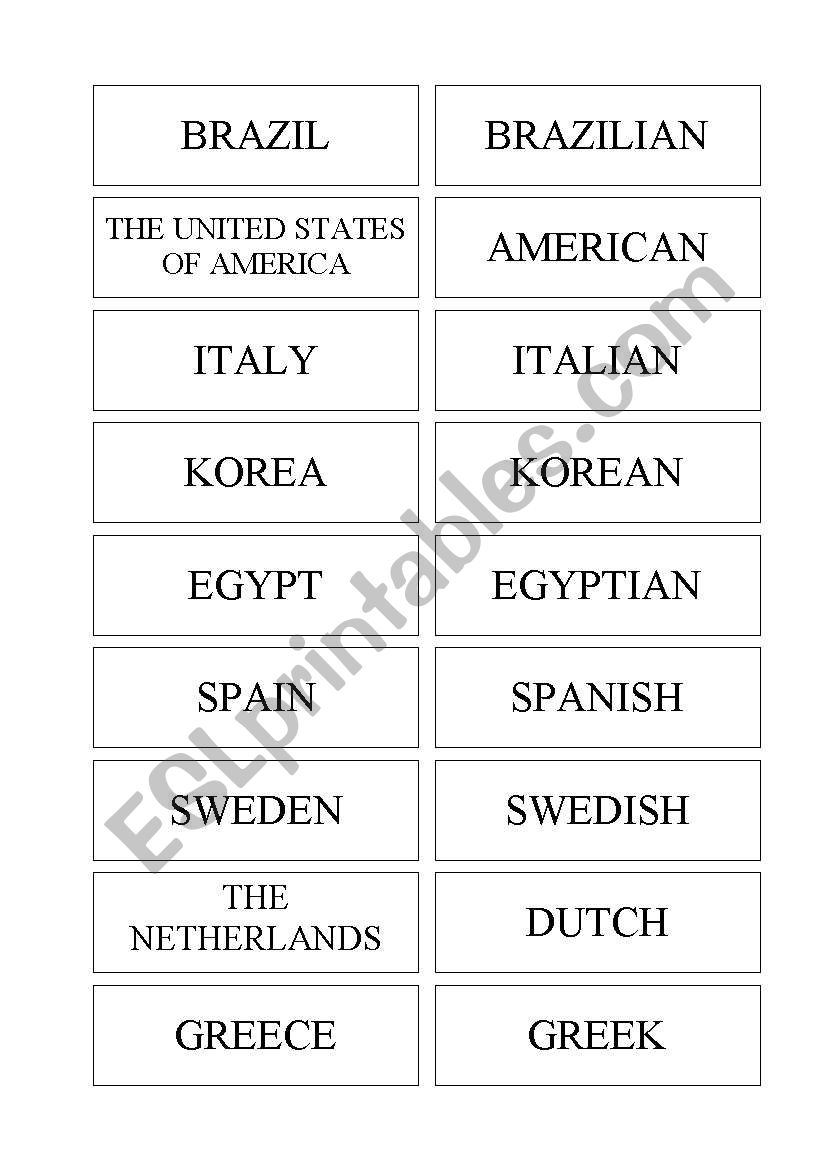 Nationalities Memory Game worksheet