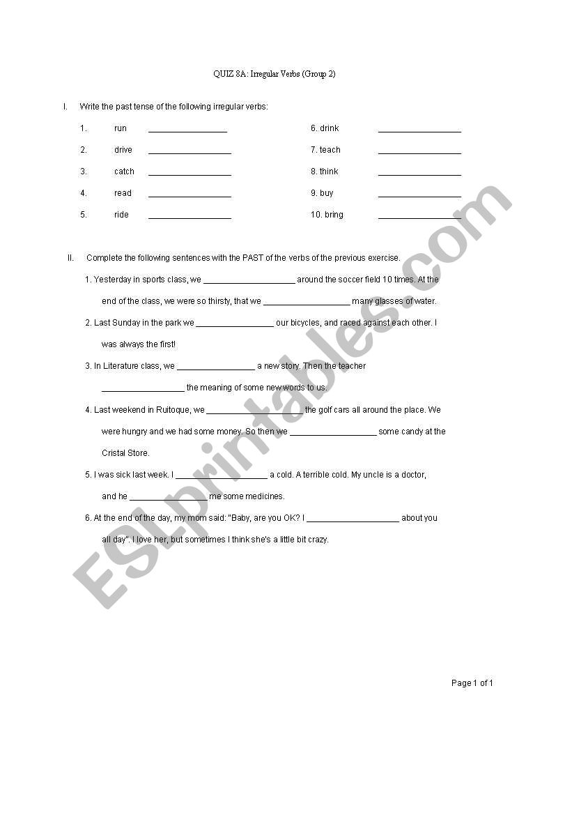 Irregular Verbs worksheet