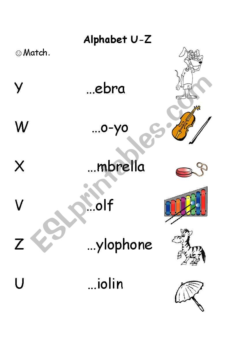 Alphabet U-Z worksheet