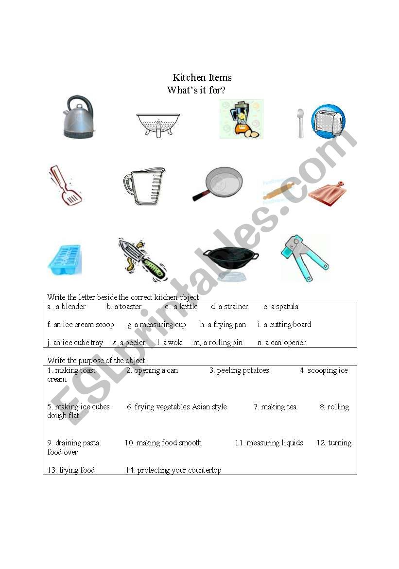 Kitchen Items worksheet