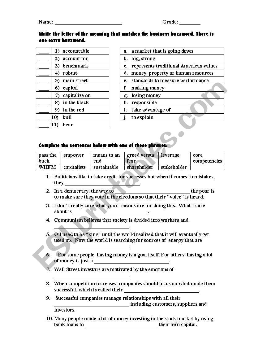 Business Buzzwords worksheet