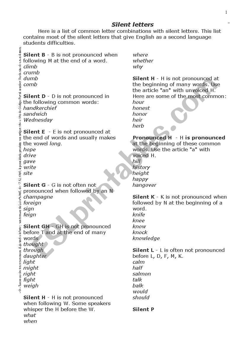 Silent letters - pronunciation