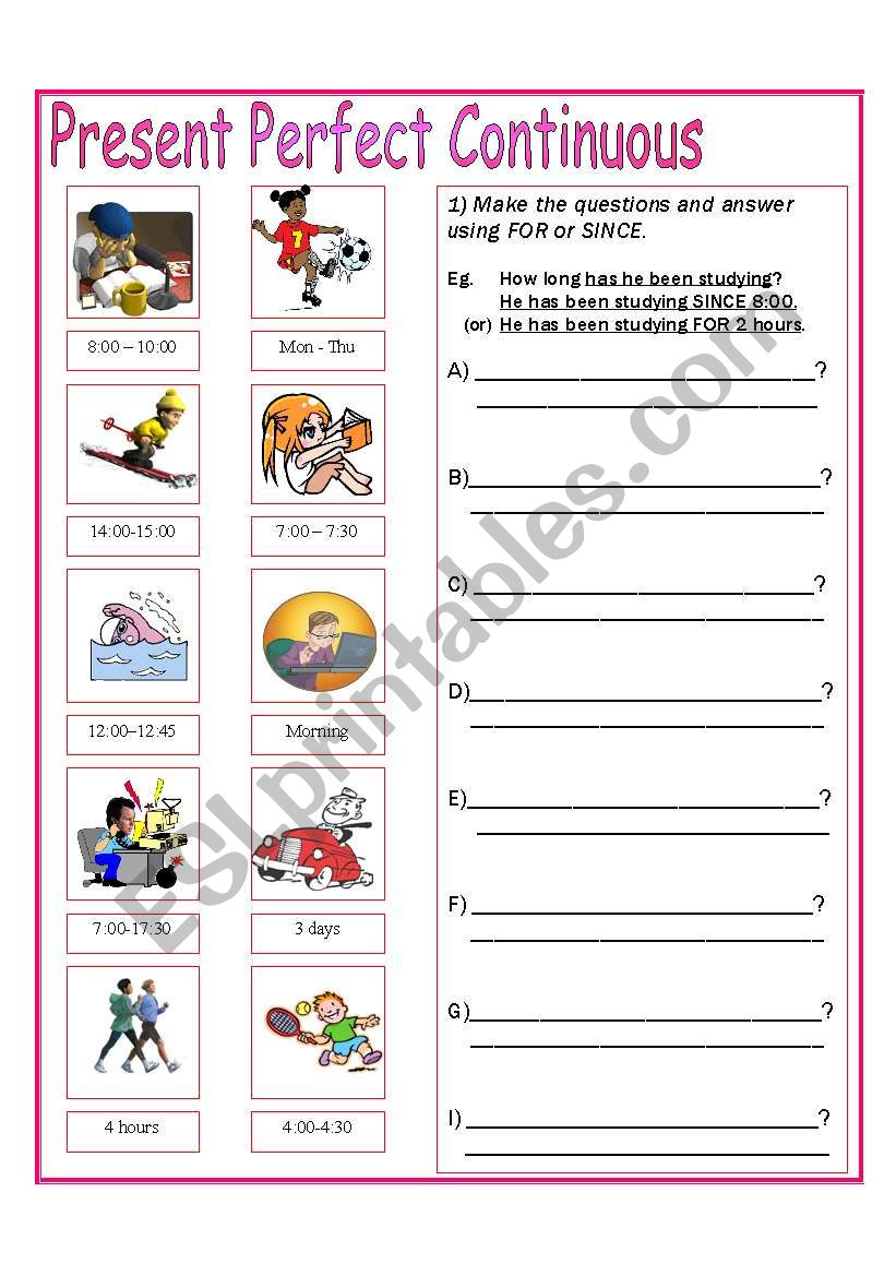 Present Perfect Continuous worksheet