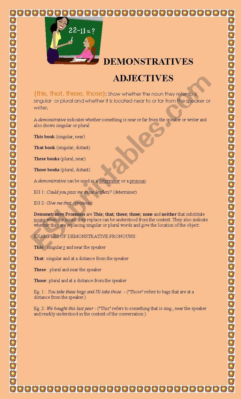 DEMONSTRATIVES  worksheet