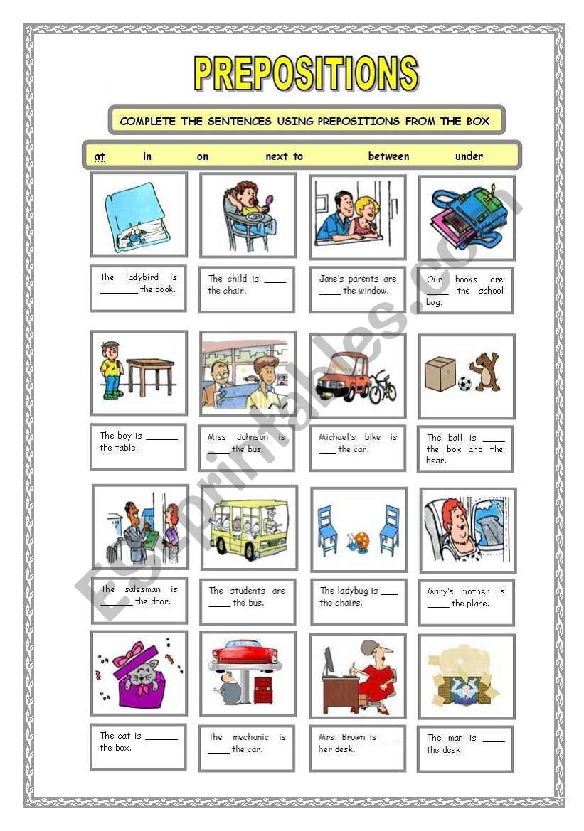 PREPOSITIONS OF PLACES worksheet