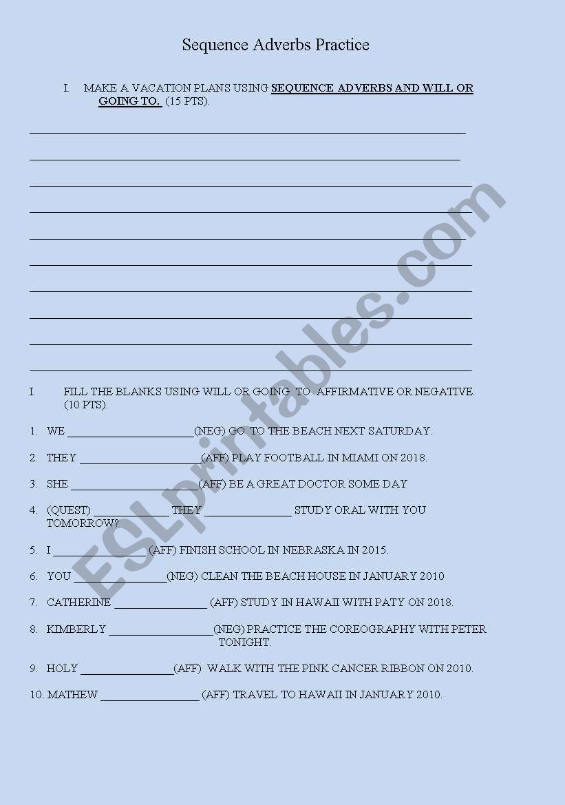 SEQUENCE ADVERBS. worksheet