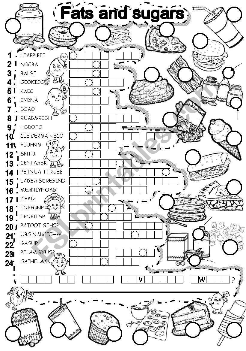 PUZZLE FATS AND SUGARS worksheet