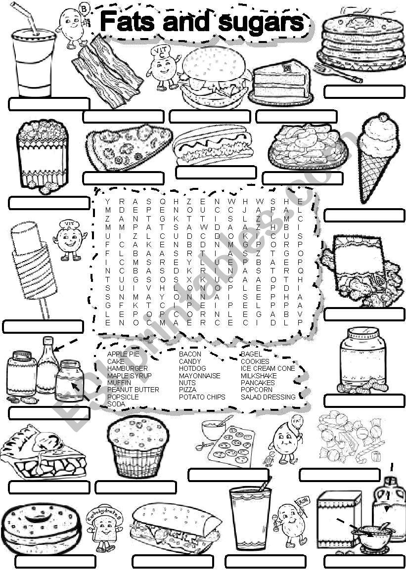 WORDSEARCH FATS AND SUGARS worksheet