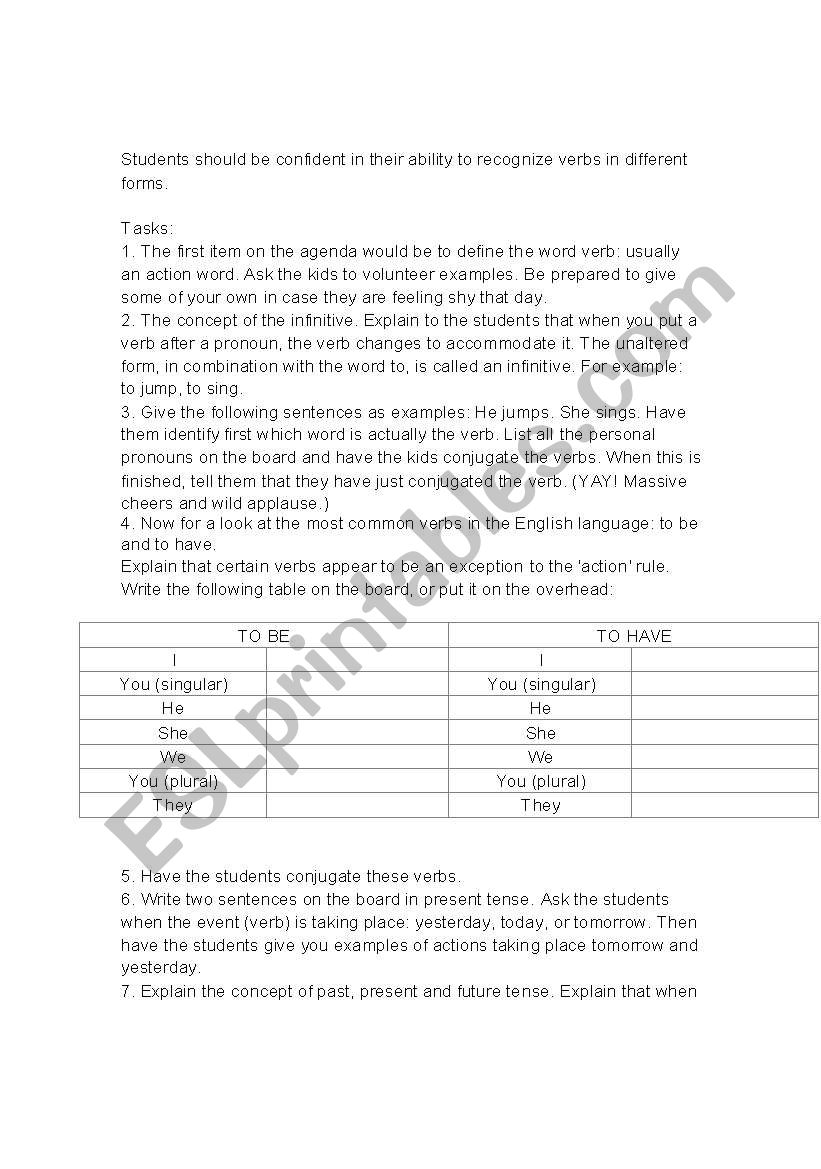 Verbs worksheet