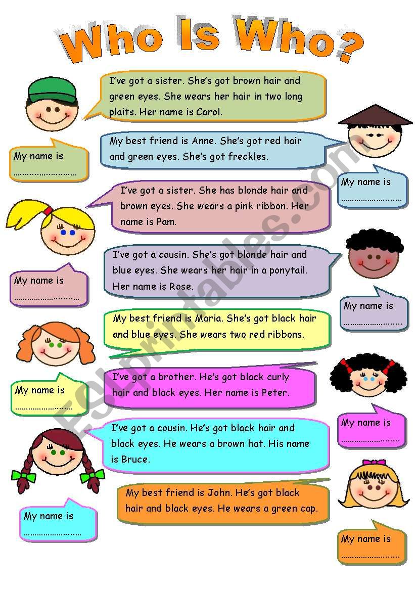 Who Is Who? (Descriptions) worksheet