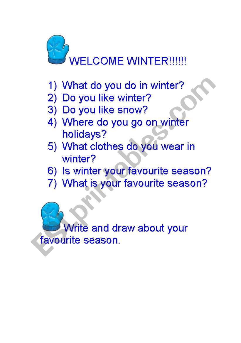 Welcome Winter worksheet