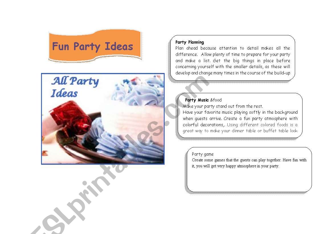 party invitation worksheet