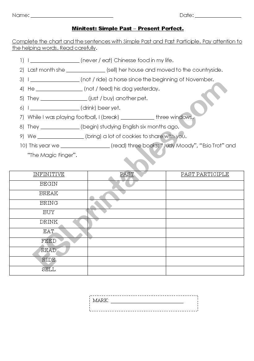 SIMPLE PAST- PRESENT PERFECT (TEST)