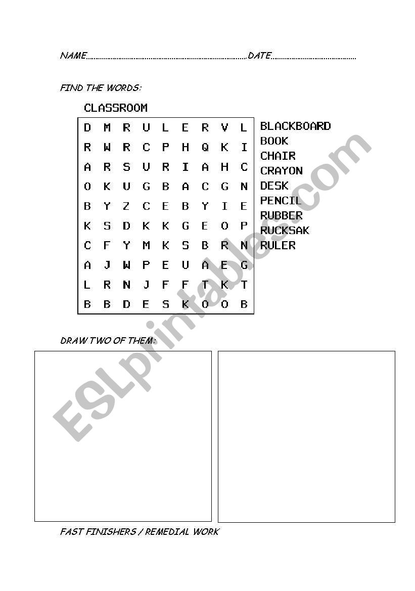 Find the words and draw worksheet
