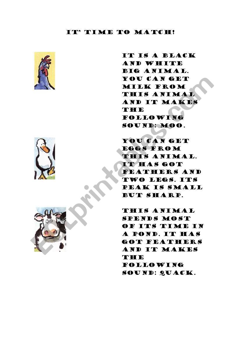 Animal Descriptions  worksheet