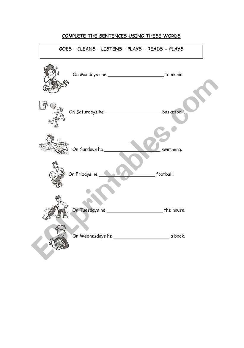 Complete the sentences worksheet