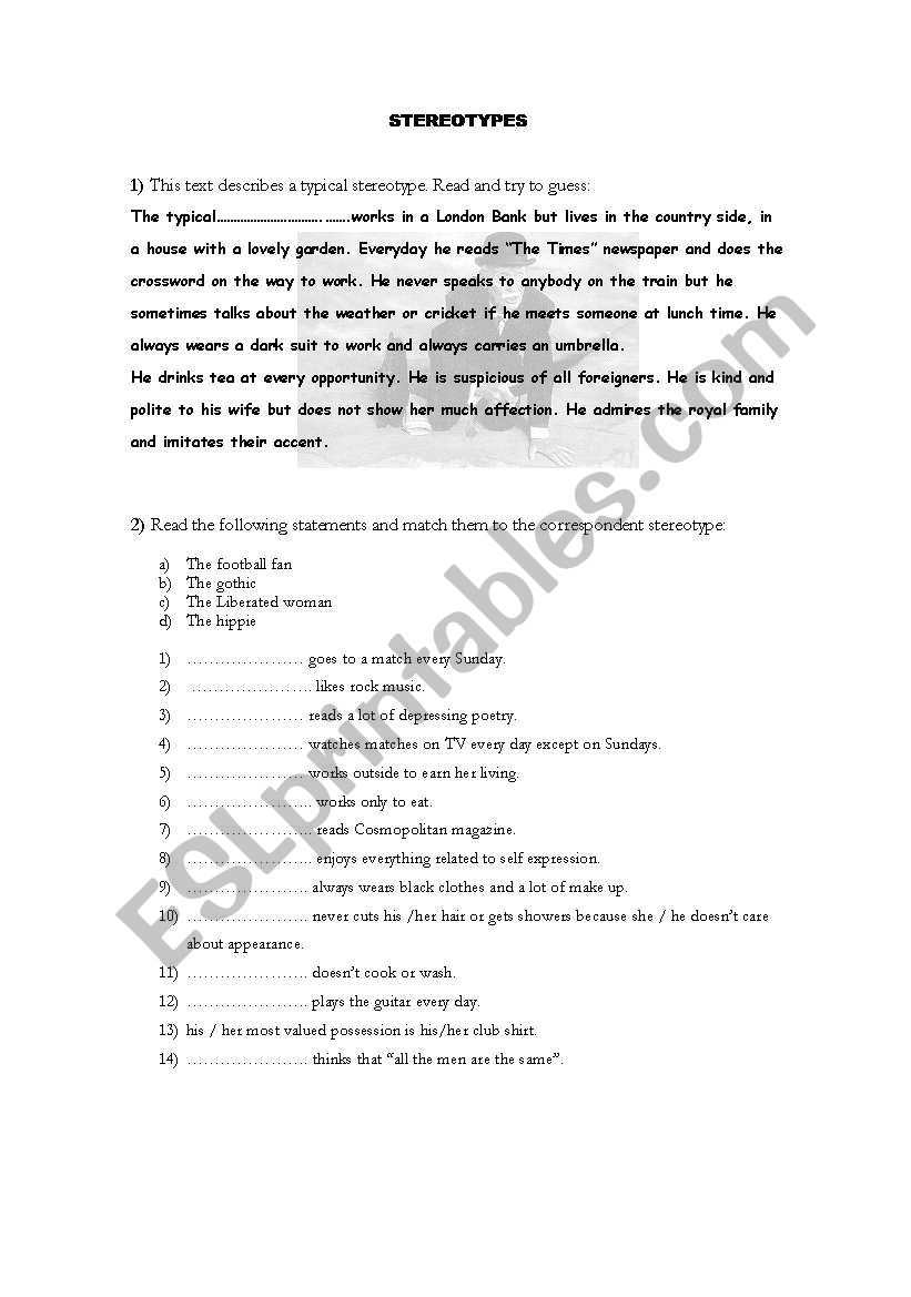 Stereotypes  worksheet