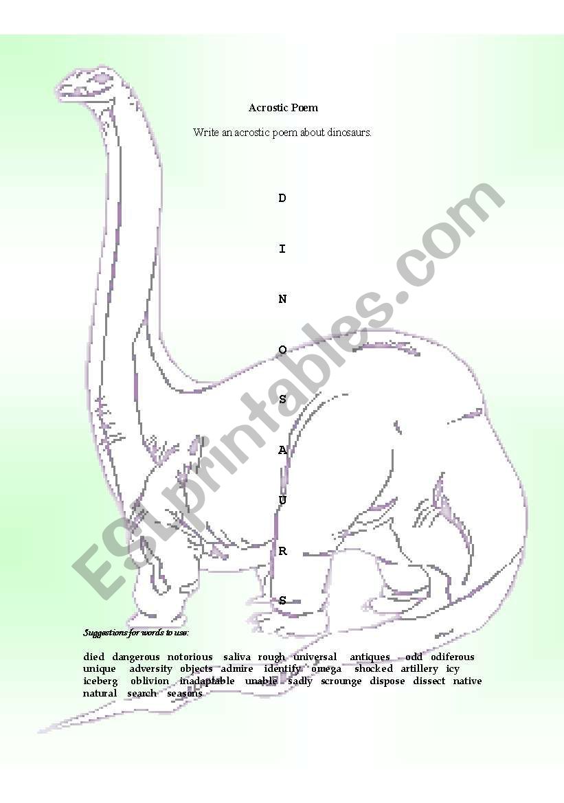 Dinosaur Acrostic Poem worksheet