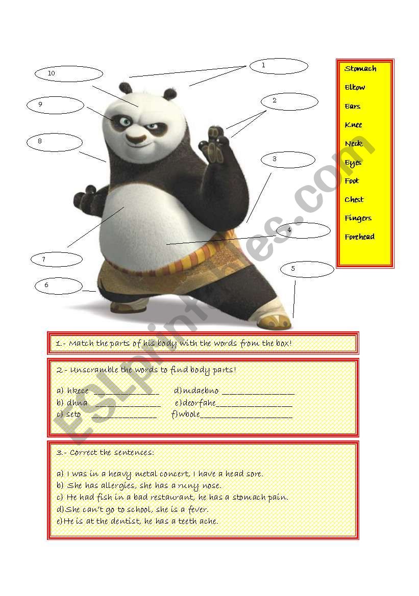 panda body parts worksheet