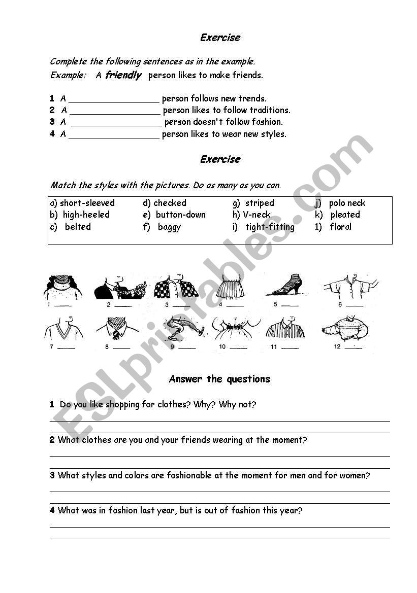 Fashion exercises worksheet