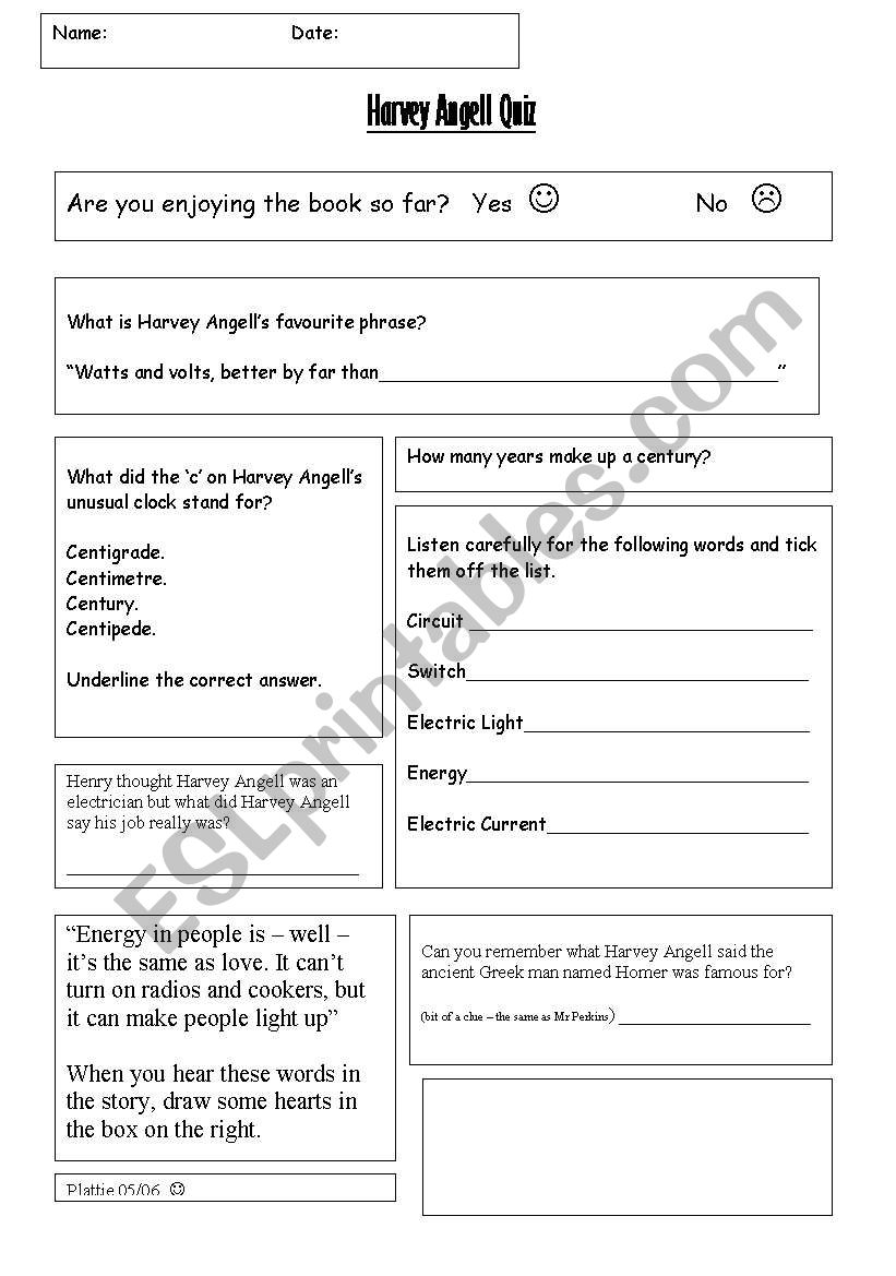 Harvey Angel Worksheet worksheet