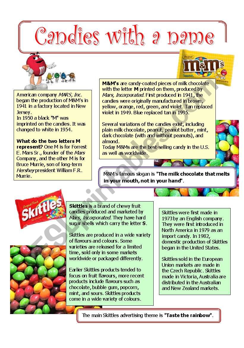 Candies with a name worksheet