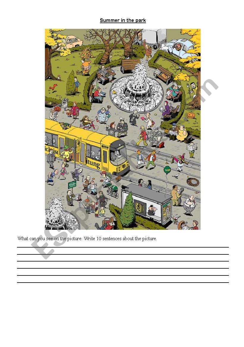 Summer in the park - writing  worksheet