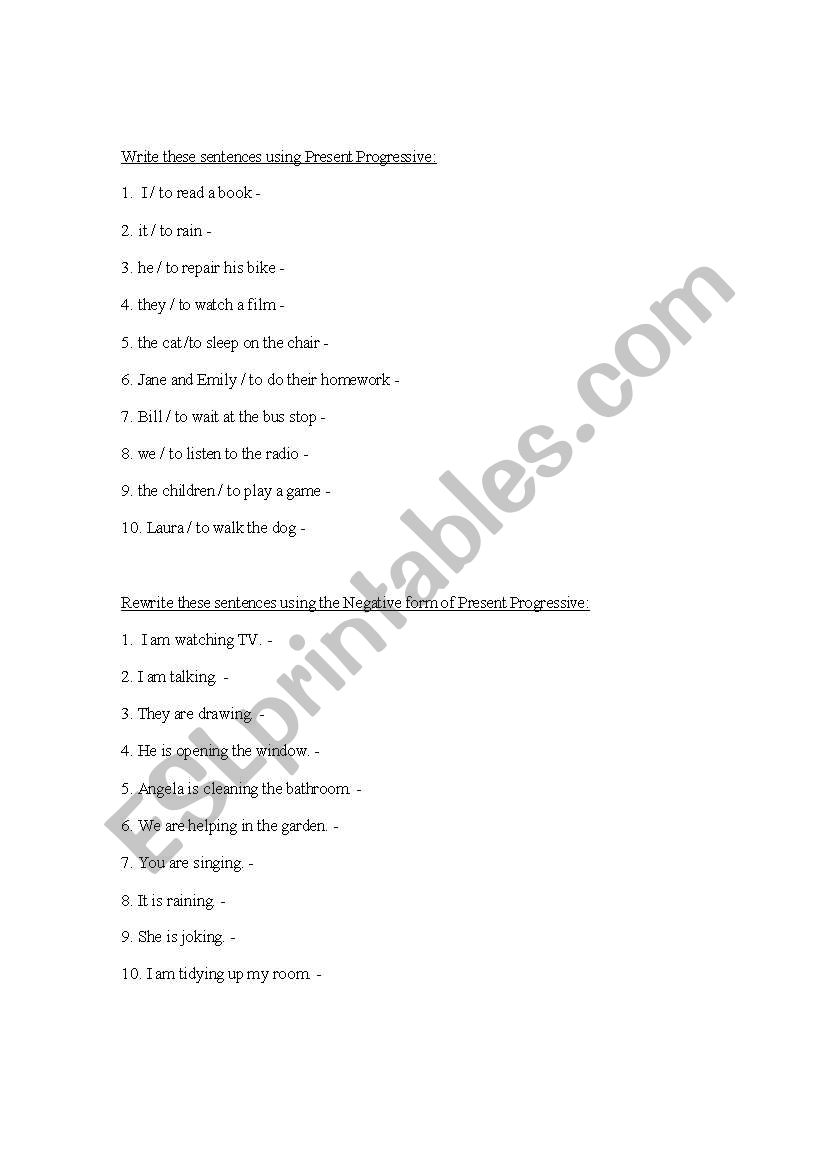 Forming Sentences in Present Progressive