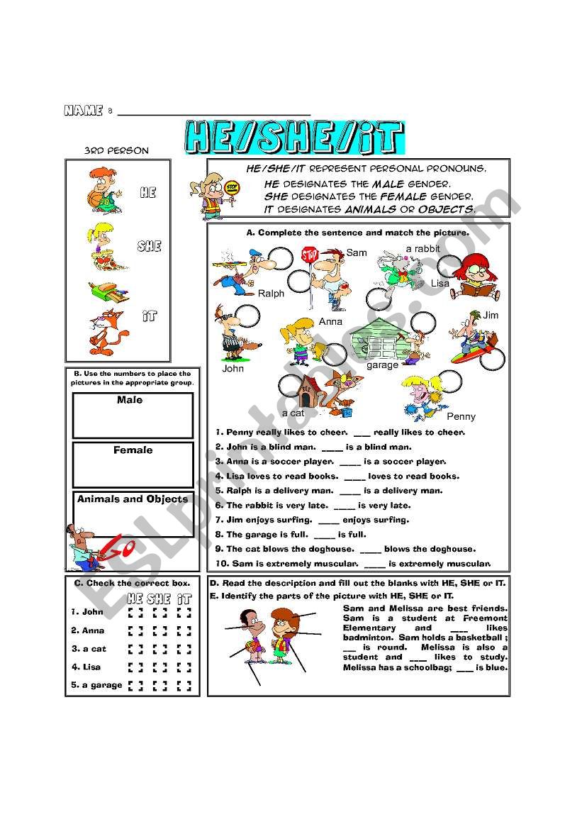 Grammar Focus: HE/SHE/IT worksheet