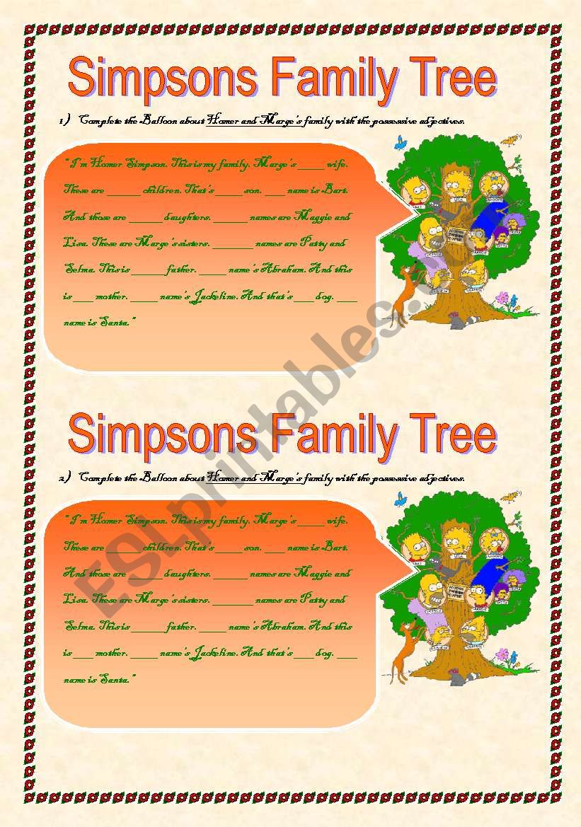 Simpsons Family tree worksheet
