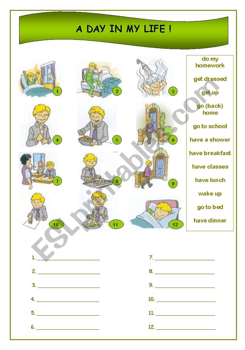 A day in my life ! worksheet